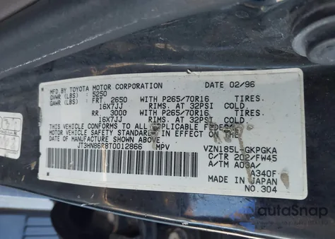 1996 Toyota 4Runner Sr5 z USA, uszkodzony, nr VIN JT3HN86R8T0012866